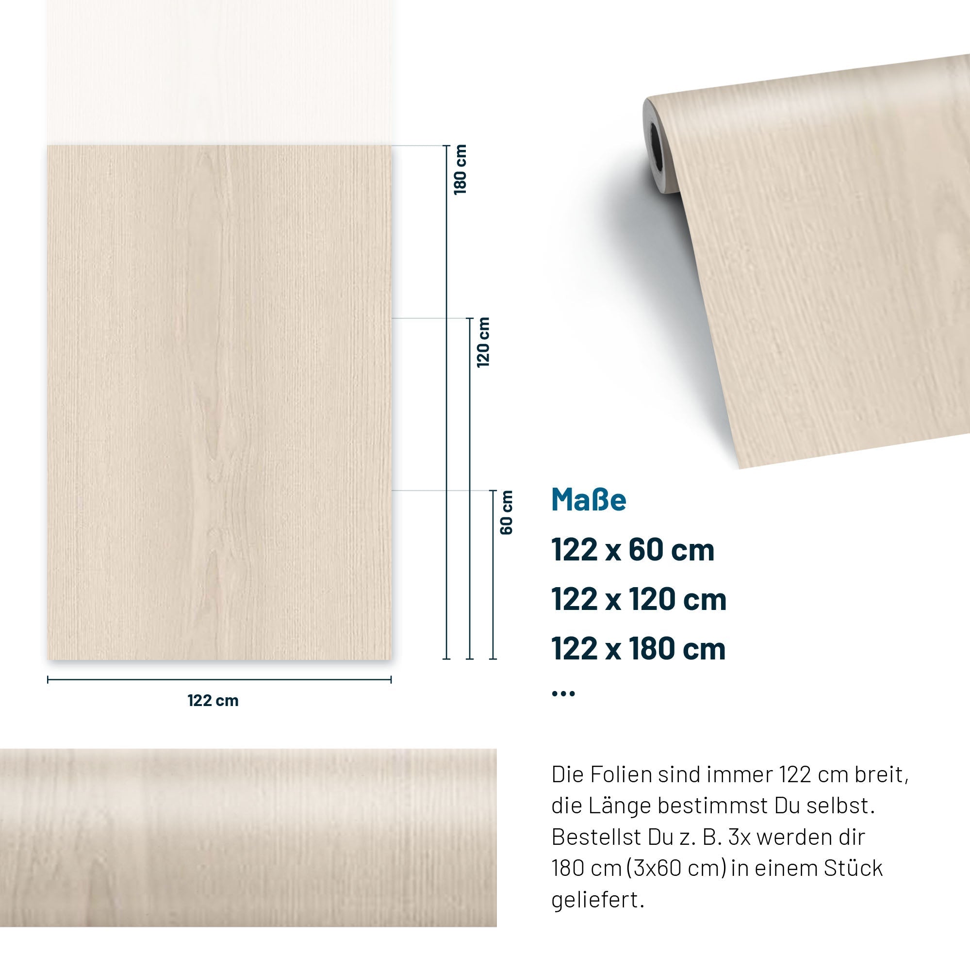 3D Holz-Dekor Möbelfolie Créme Oak
