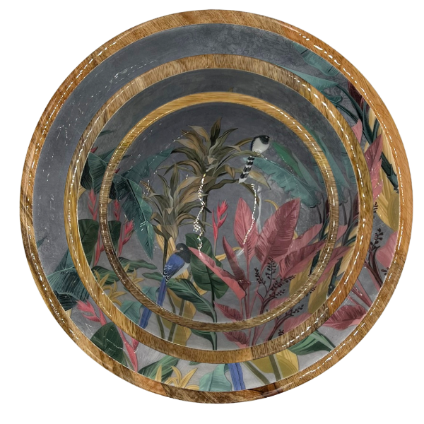 Mangoholz Schale "Vogel im Wald"