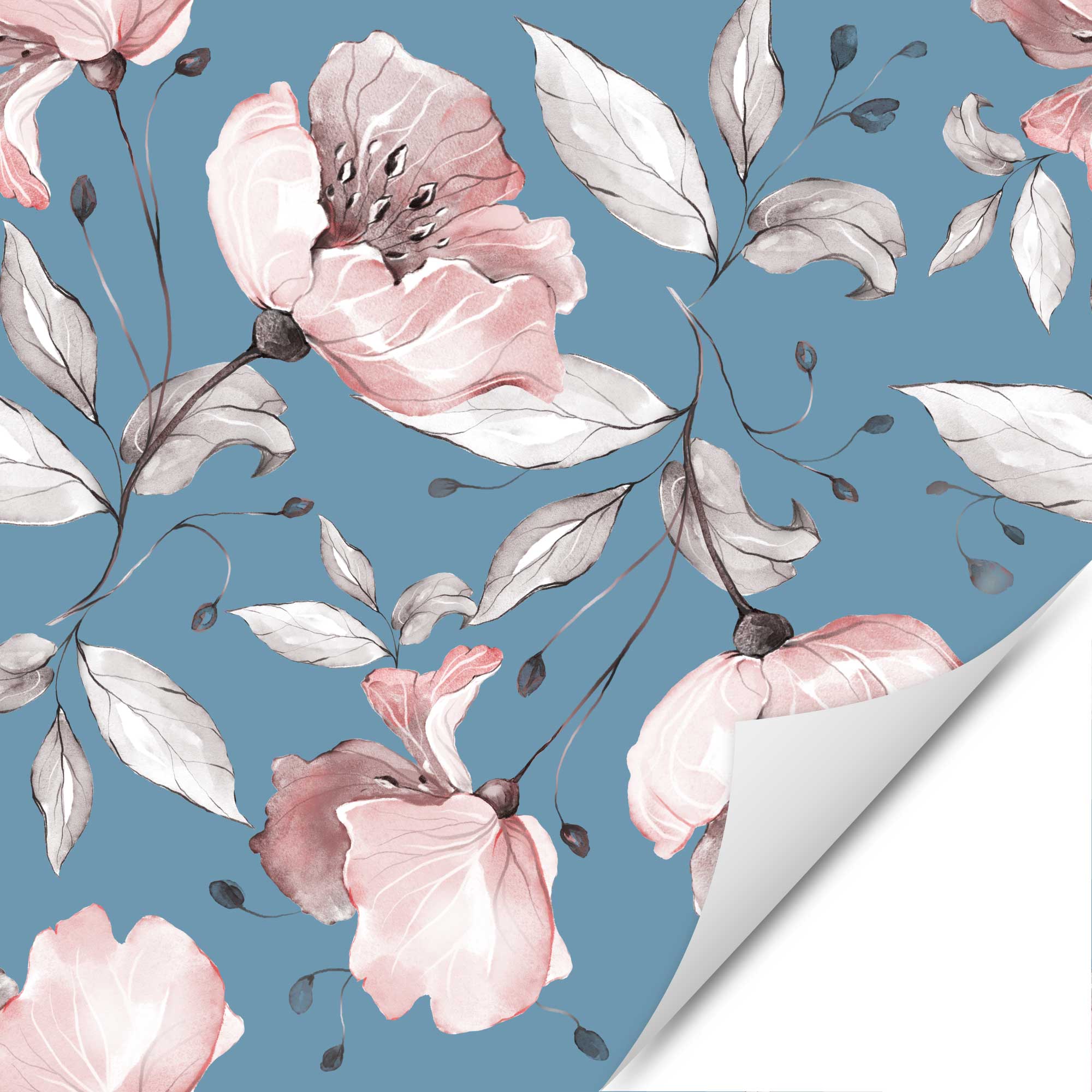 Möbelfolie Blumen auf Blau