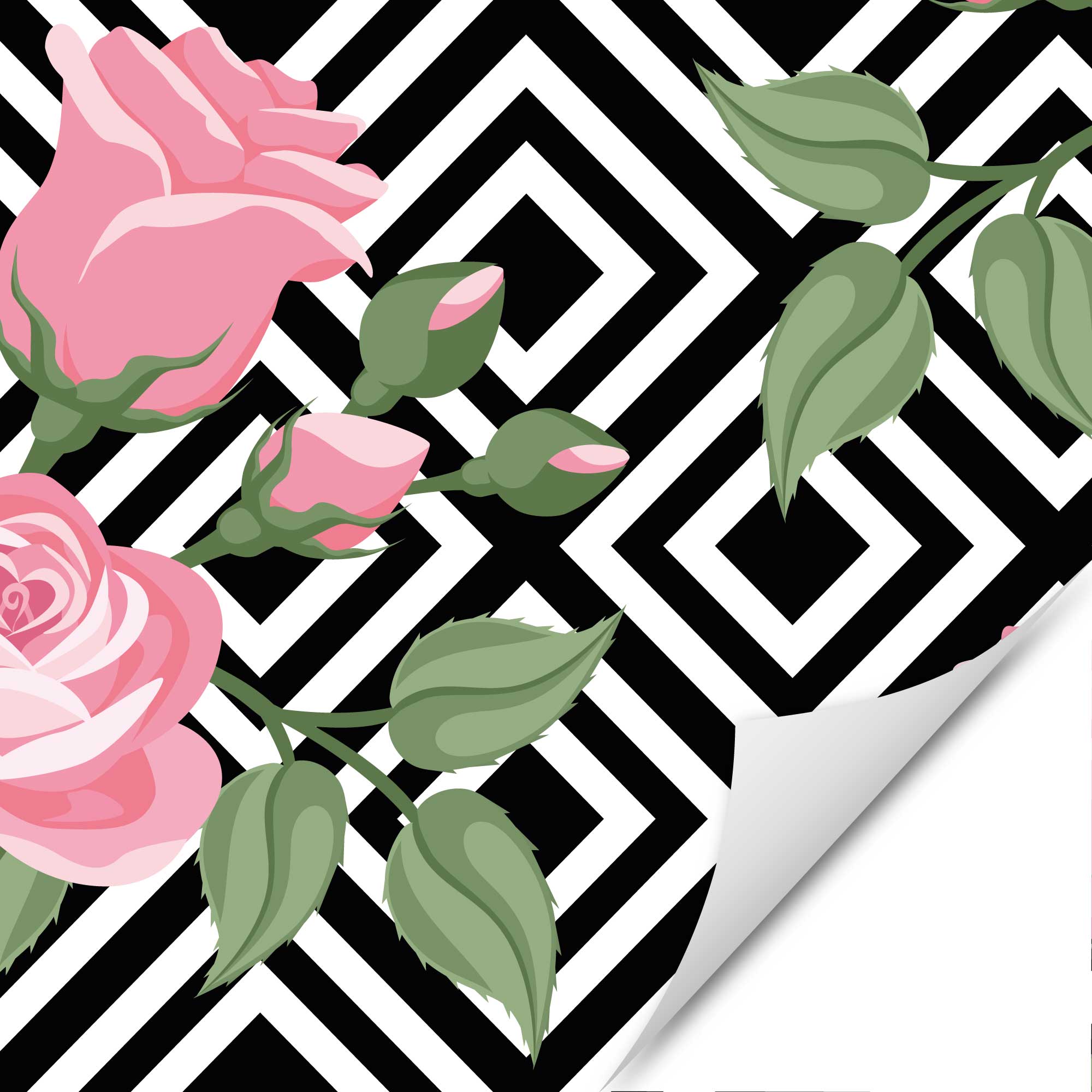 Möbelfolie Rosen auf Raute