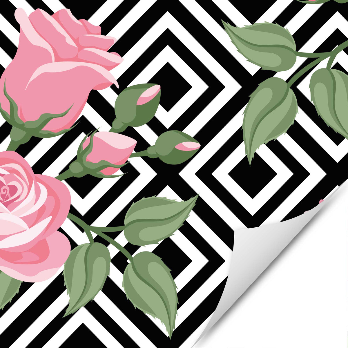 Möbelfolie Rosen auf Raute