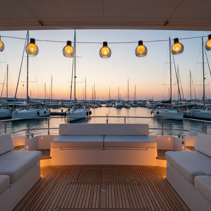 Solar-Lichterkette auf einer Yacht